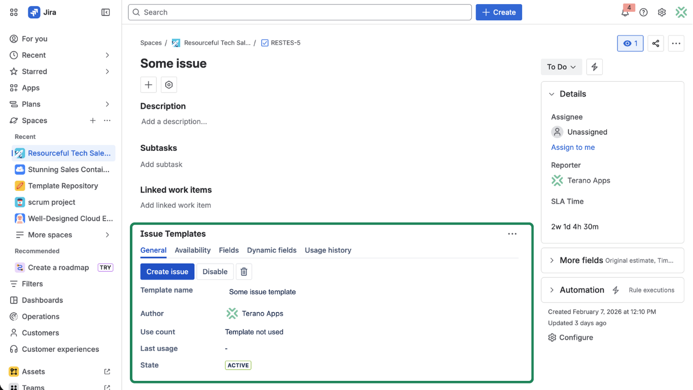 Templify panel after marking as template