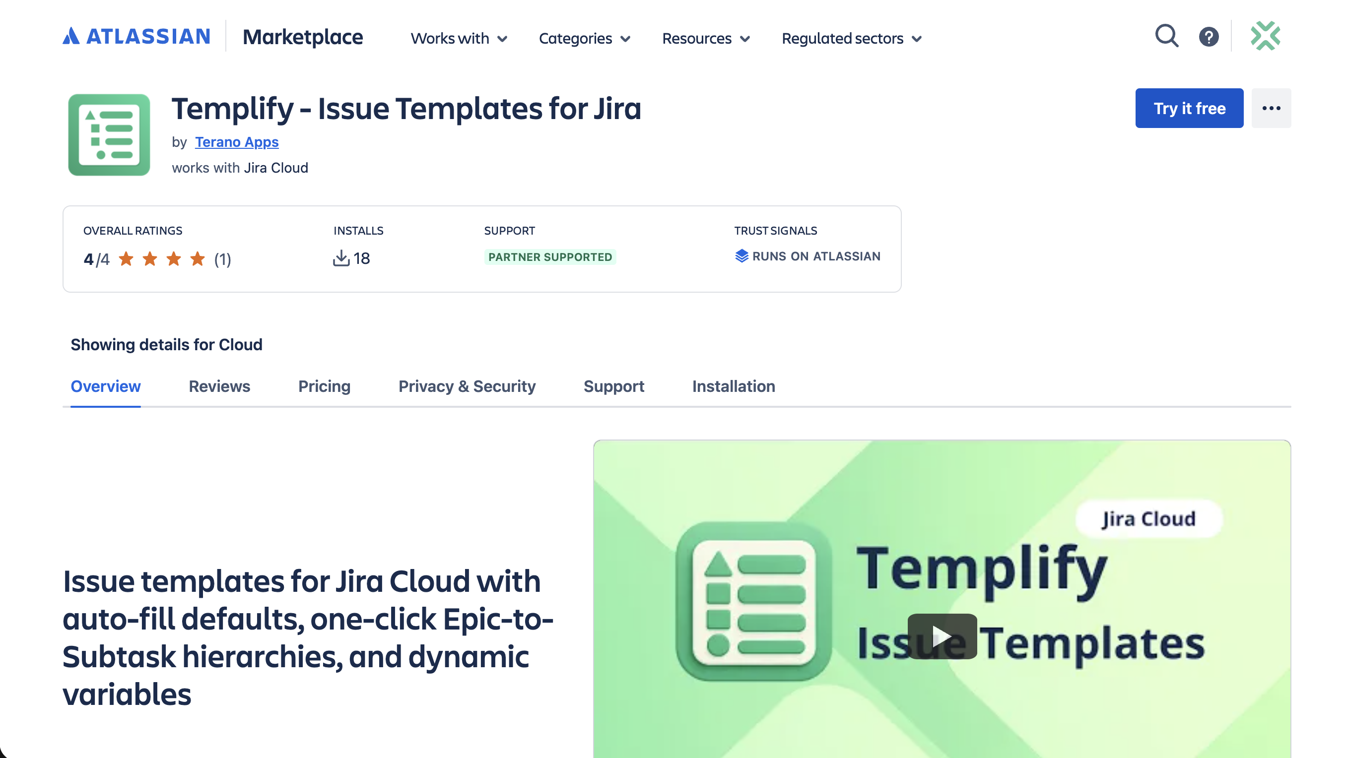 Templify on the Atlassian Marketplace