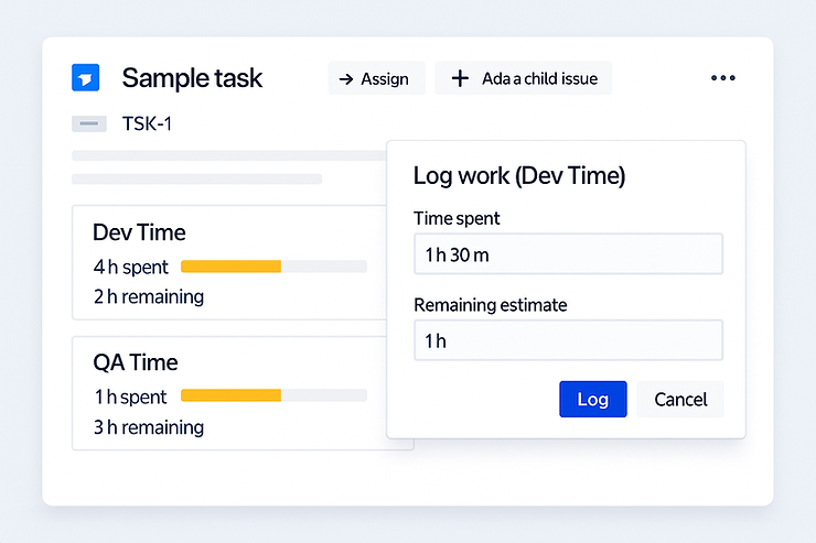 Log work dialog for a dedicated time bucket