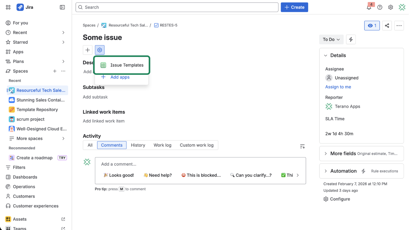 Open Templify panel via View app actions