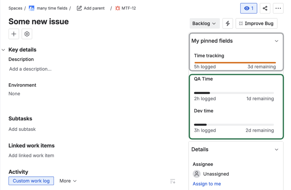 Bucket set syncing custom fields into native Time Tracking