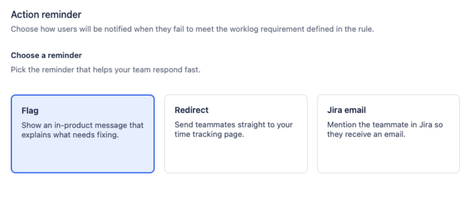 Worklog Reminder policy wizard channel selection